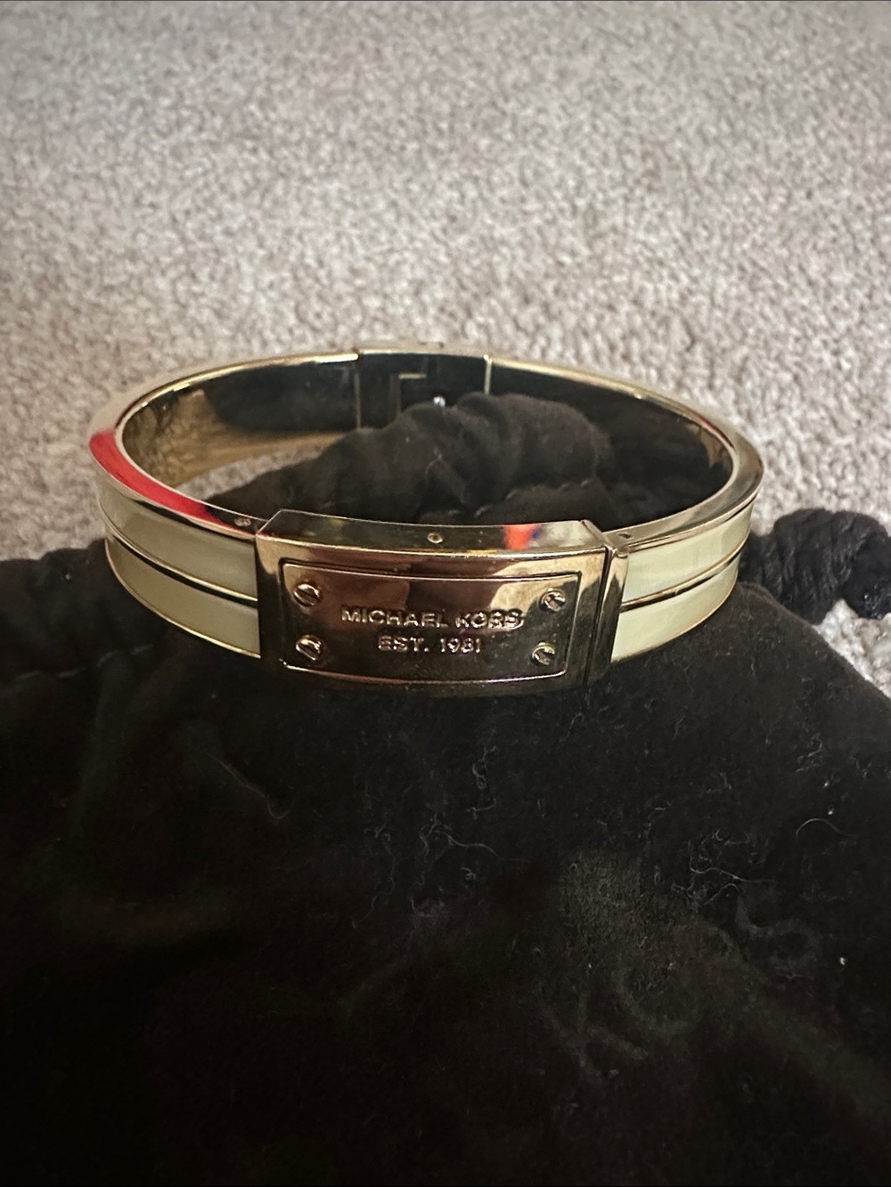 Michael Kors Gold and Cream Logo Plaque Bracelet